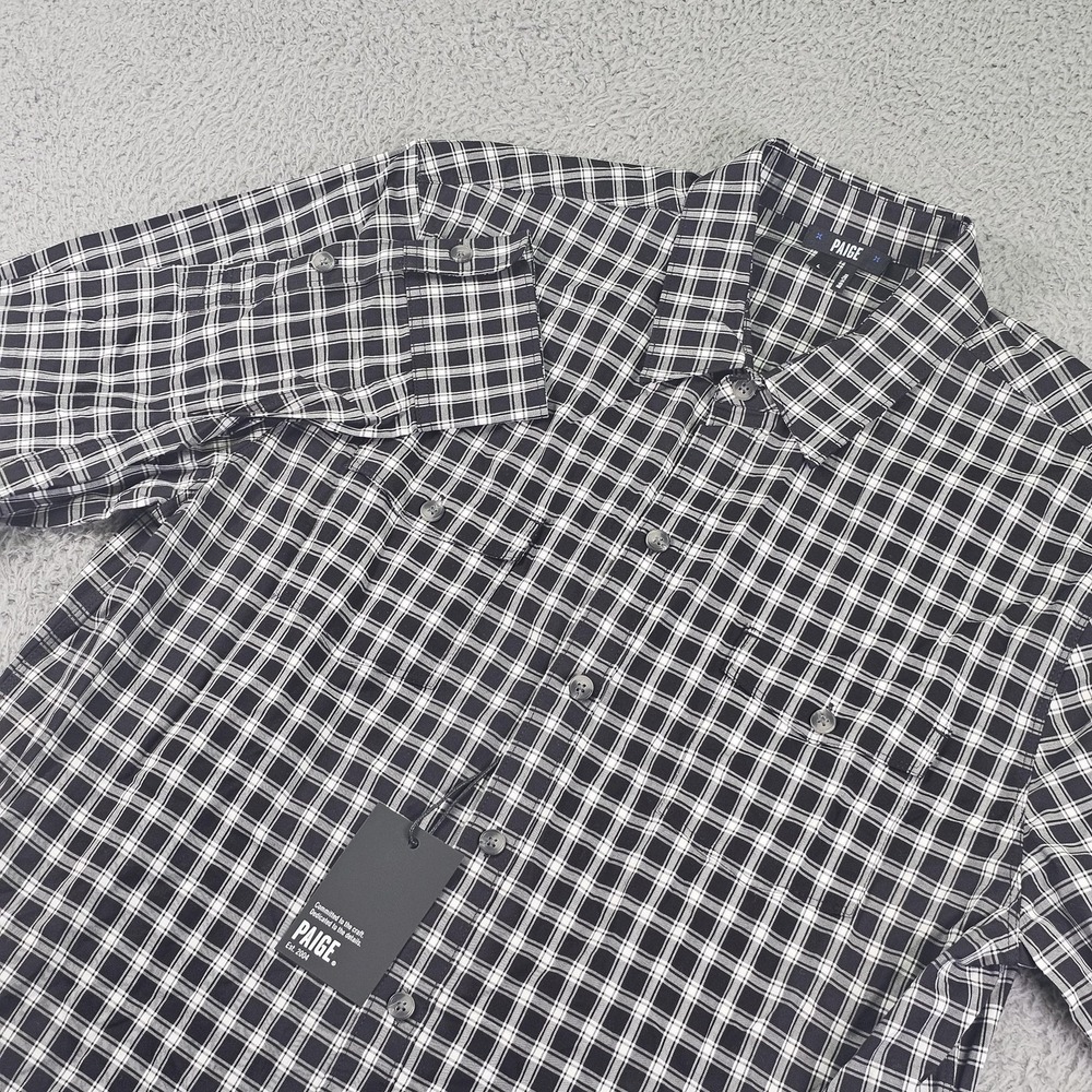 PAIGE Easten Shirt Mens Large Black White Plaid Button Down Long‎ Sleeve Cotton
